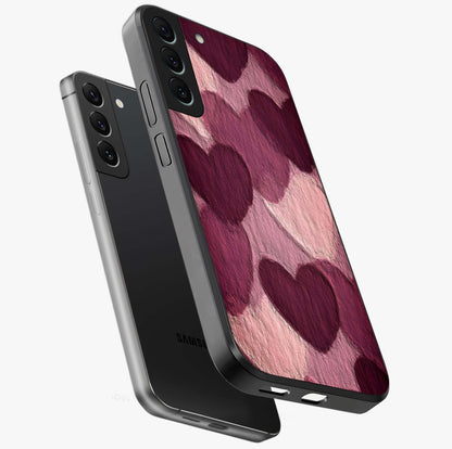 Layered Paper Hearts Glass Case displayed in angled mockup highlighting creative paper craft heart design with romantic aesthetic.