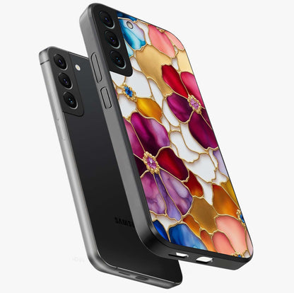 Marble Flower Pattern Glass Case displayed in angled mockup highlighting elegant marble floral design with modern aesthetic.
