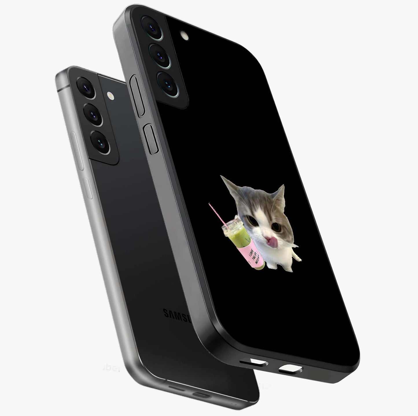 Matcha Cat Style Glass Case displayed in angled mockup highlighting playful feline design with pastel matcha aesthetic.