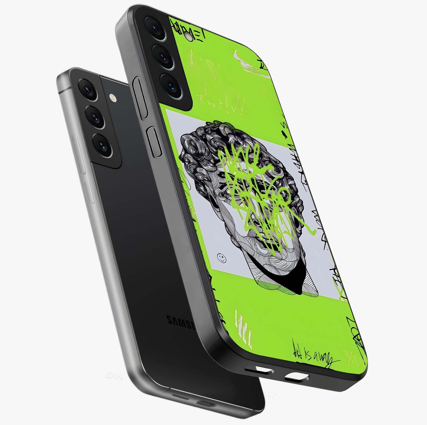 Neo Graffiti Rebellion Glass Case displayed in angled mockup highlighting urban street art design with rebellious aesthetic.