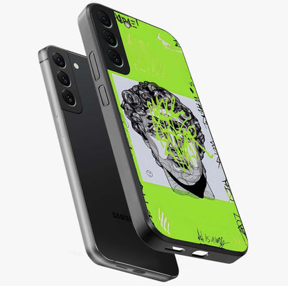 Neo Graffiti Rebellion Glass Case displayed in angled mockup highlighting urban street art design with rebellious aesthetic.