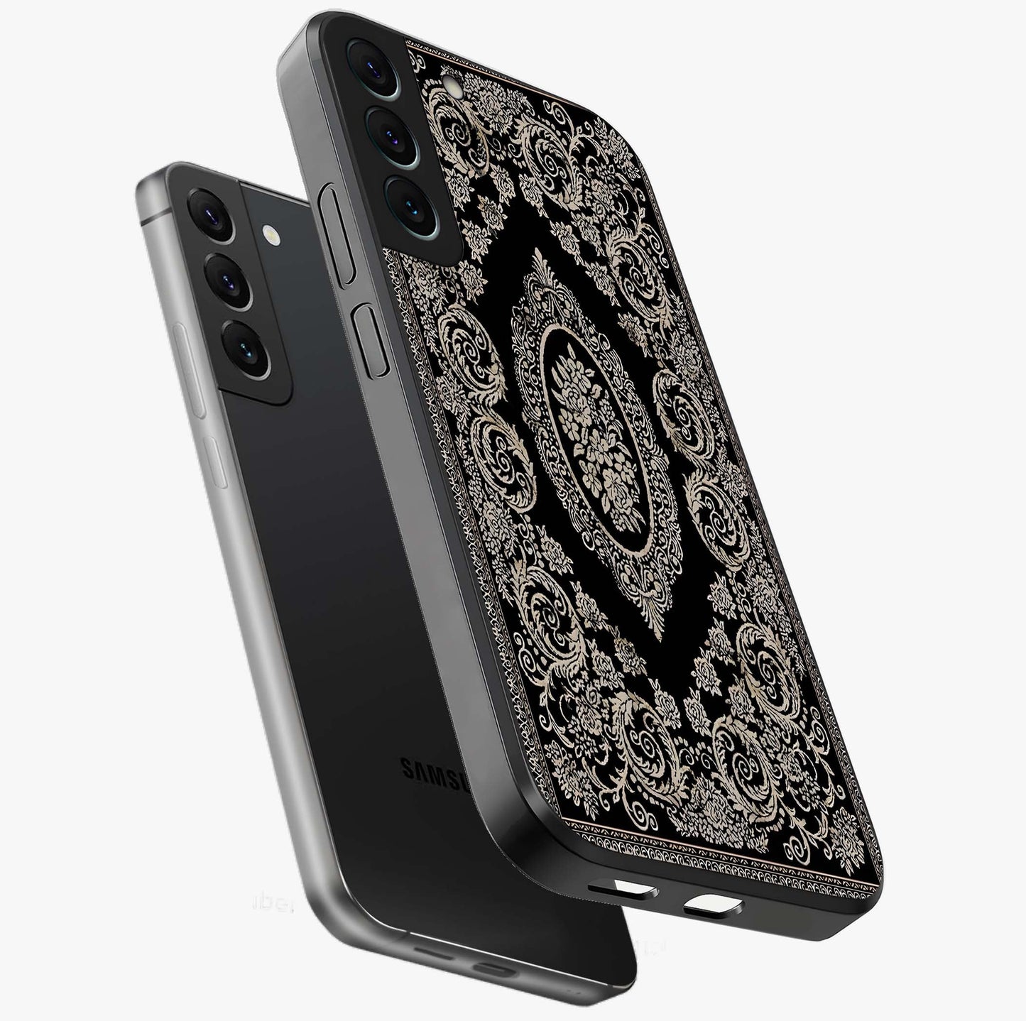Noir Bloom Elegance Glass Case displayed in angled mockup highlighting refined flower design with stylish noir aesthetic.