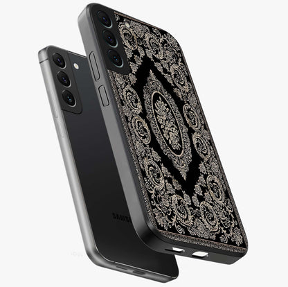 Noir Bloom Elegance Glass Case displayed in angled mockup highlighting refined flower design with stylish noir aesthetic.