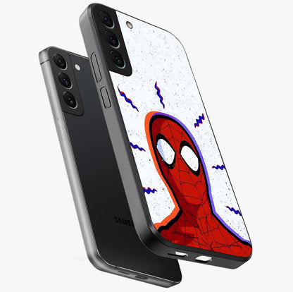 Omg Spiderman Glass Case displayed in angled mockup highlighting dynamic hero illustration with action comic aesthetic.