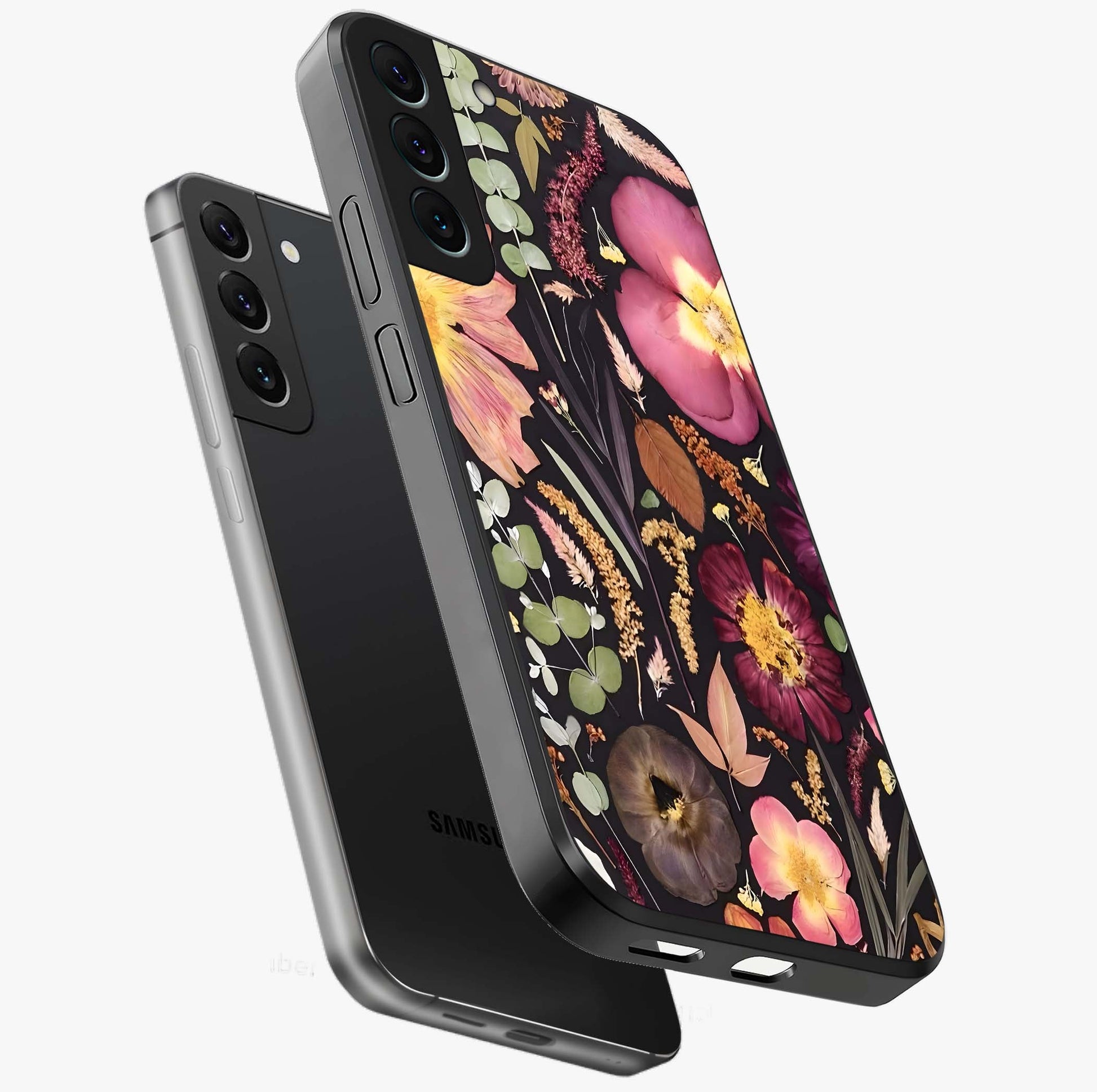 Petal Dream Tapestry Glass Case displayed in angled mockup highlighting decorative petal pattern with elegant botanical aesthetic.
