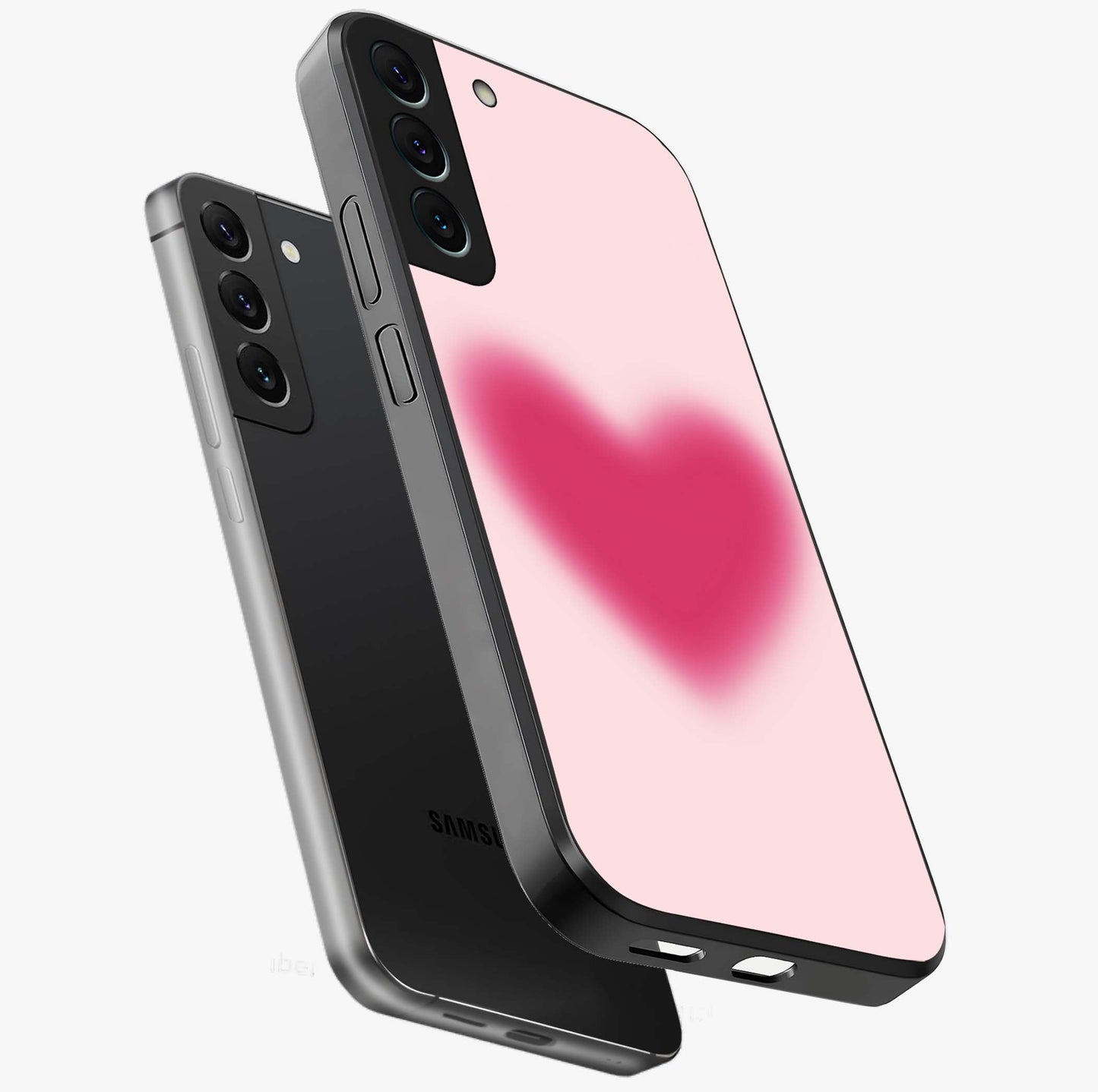Pink Aura Heart Glass Case displayed in angled mockup highlighting vibrant pink heart design with dreamy aura aesthetic.