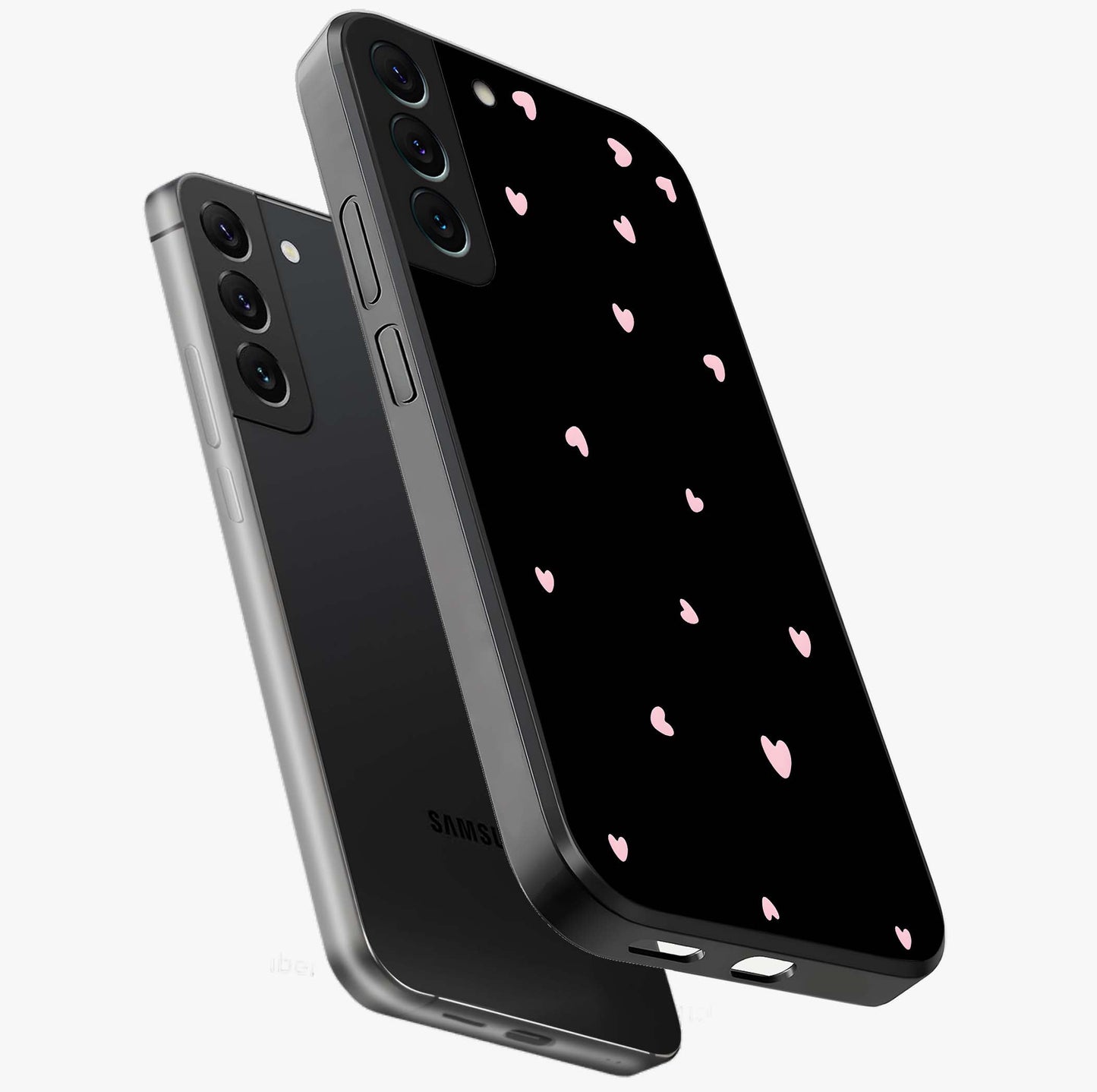 Pink Love Drops Glass Case displayed in angled mockup highlighting cute love drop design with vibrant pink aesthetic.