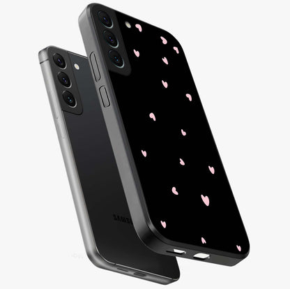 Pink Love Drops Glass Case displayed in angled mockup highlighting cute love drop design with vibrant pink aesthetic.