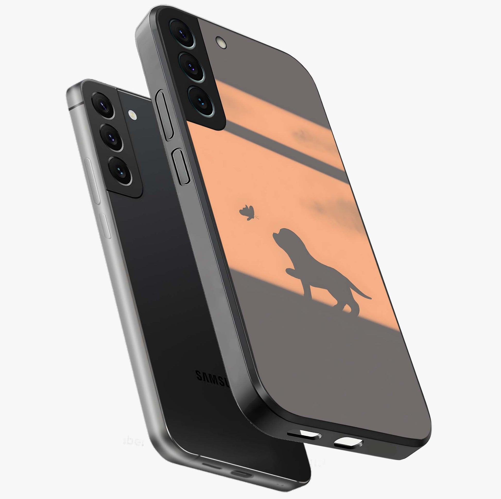 Puppy Shadow Art Glass Case displayed in angled mockup highlighting playful dog illustration with artistic shadow aesthetic.