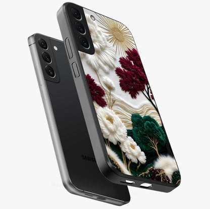 Radiant Bloom Elegance Glass Case displayed in angled mockup highlighting graceful floral design with radiant aesthetic style.