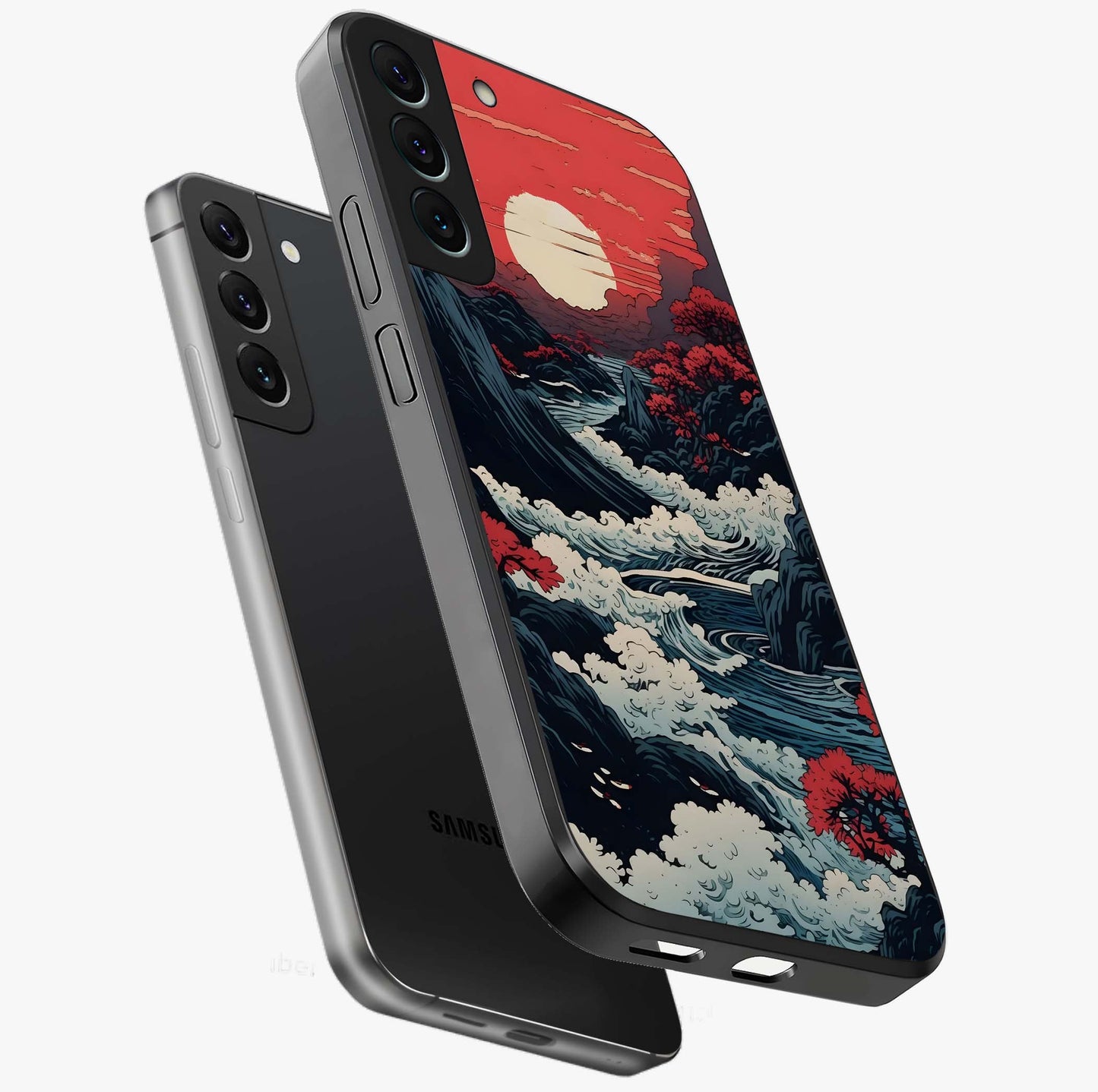 Red Sunset Scenery Glass Case displayed in angled mockup highlighting glowing sunset sky design with scenic aesthetic.