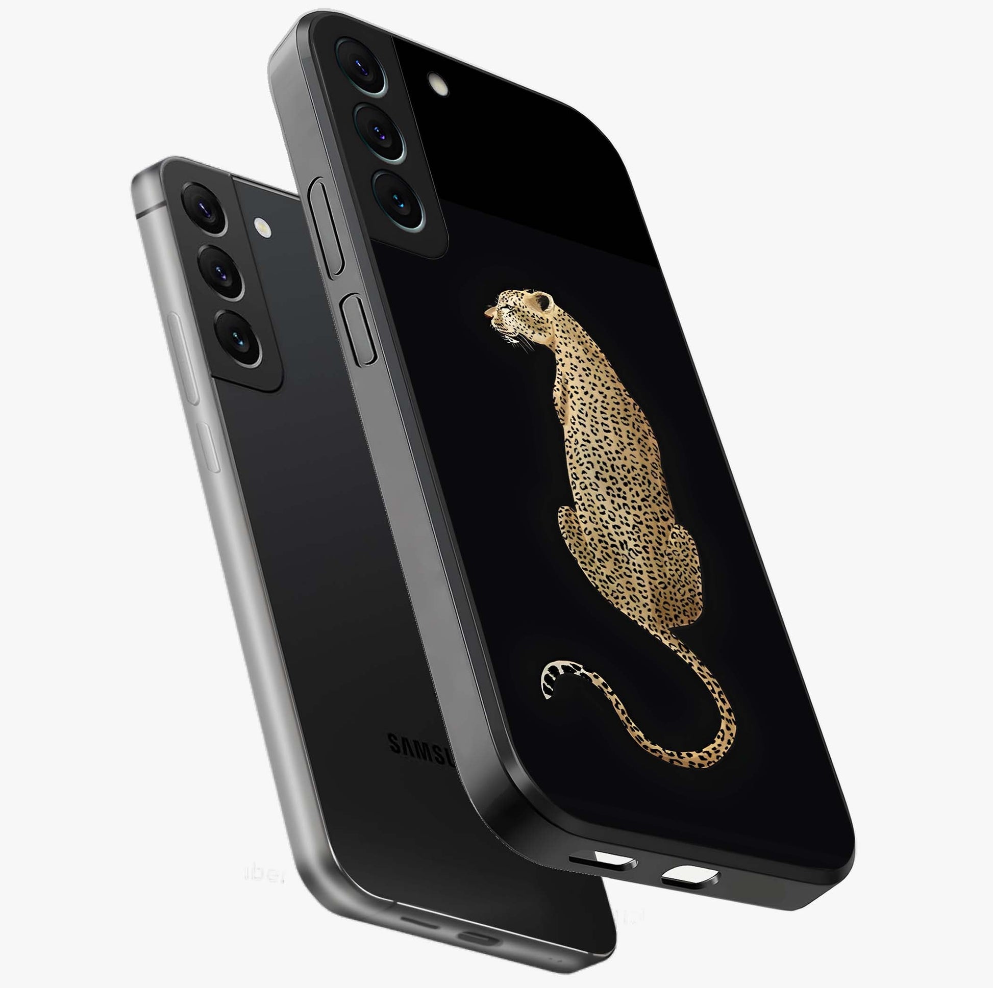 Regal Leopard Glass Case displayed in angled mockup highlighting powerful animal illustration with stylish wild aesthetic.