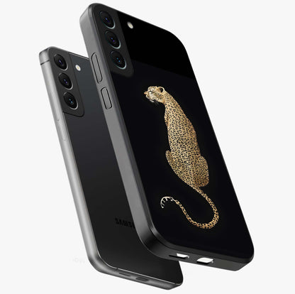 Regal Leopard Glass Case displayed in angled mockup highlighting powerful animal illustration with stylish wild aesthetic.