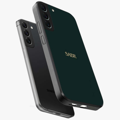 Sabr Minimal Patience Glass Case displayed in angled mockup highlighting simple inspirational design with clean aesthetic style.