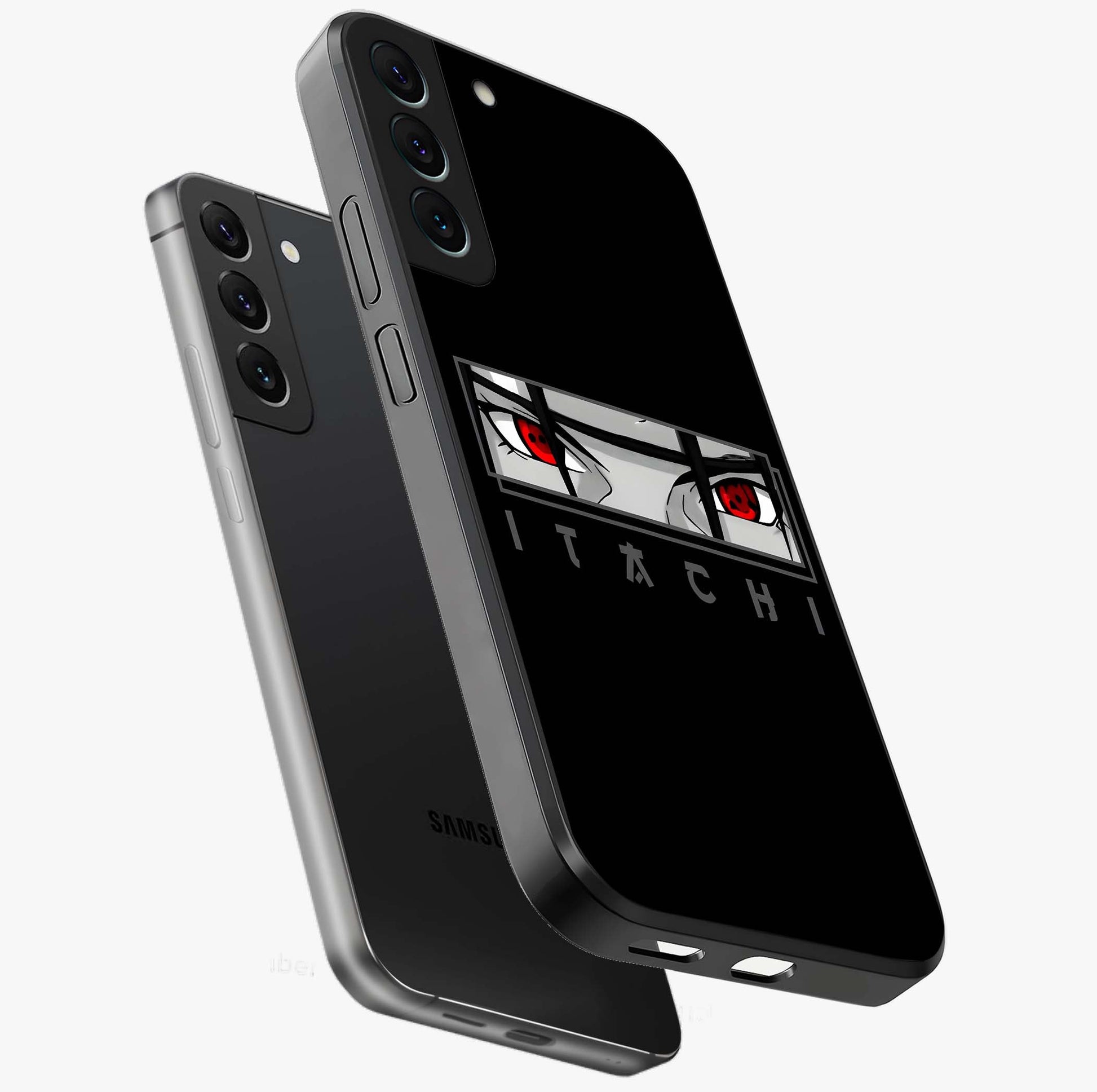 Scarlet Gaze Dominance Glass Case displayed in angled mockup highlighting intense visual design with bold scarlet aesthetic.