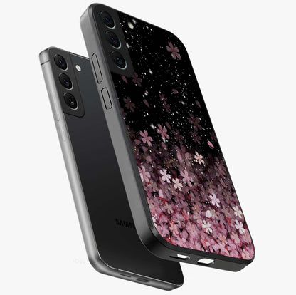 Small Starry Flowers Glass Case displayed in angled mockup highlighting tiny flower pattern with celestial aesthetic style.