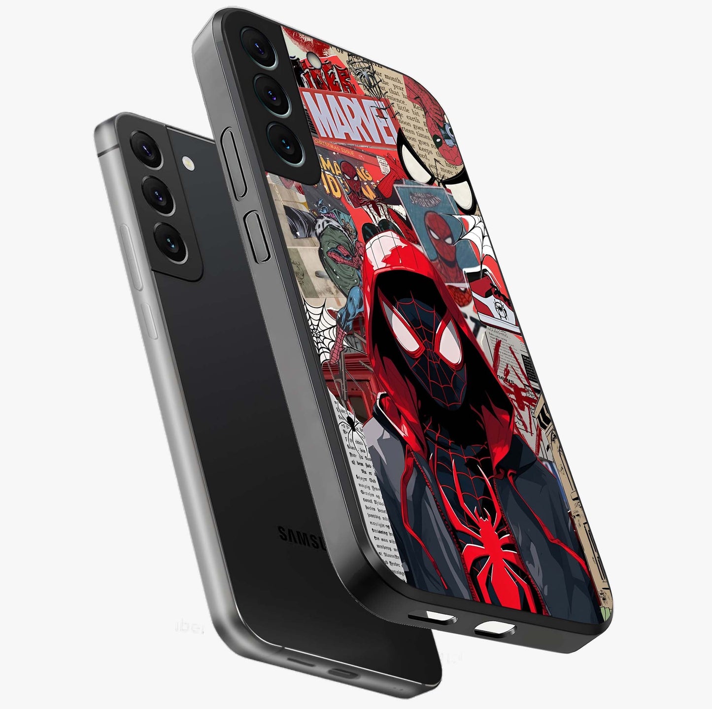 Spider Collage Street Glass Case displayed in angled mockup highlighting dynamic street style collage design with comic aesthetic.