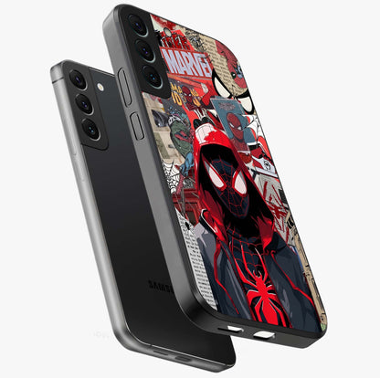 Spider Collage Street Glass Case displayed in angled mockup highlighting dynamic street style collage design with comic aesthetic.