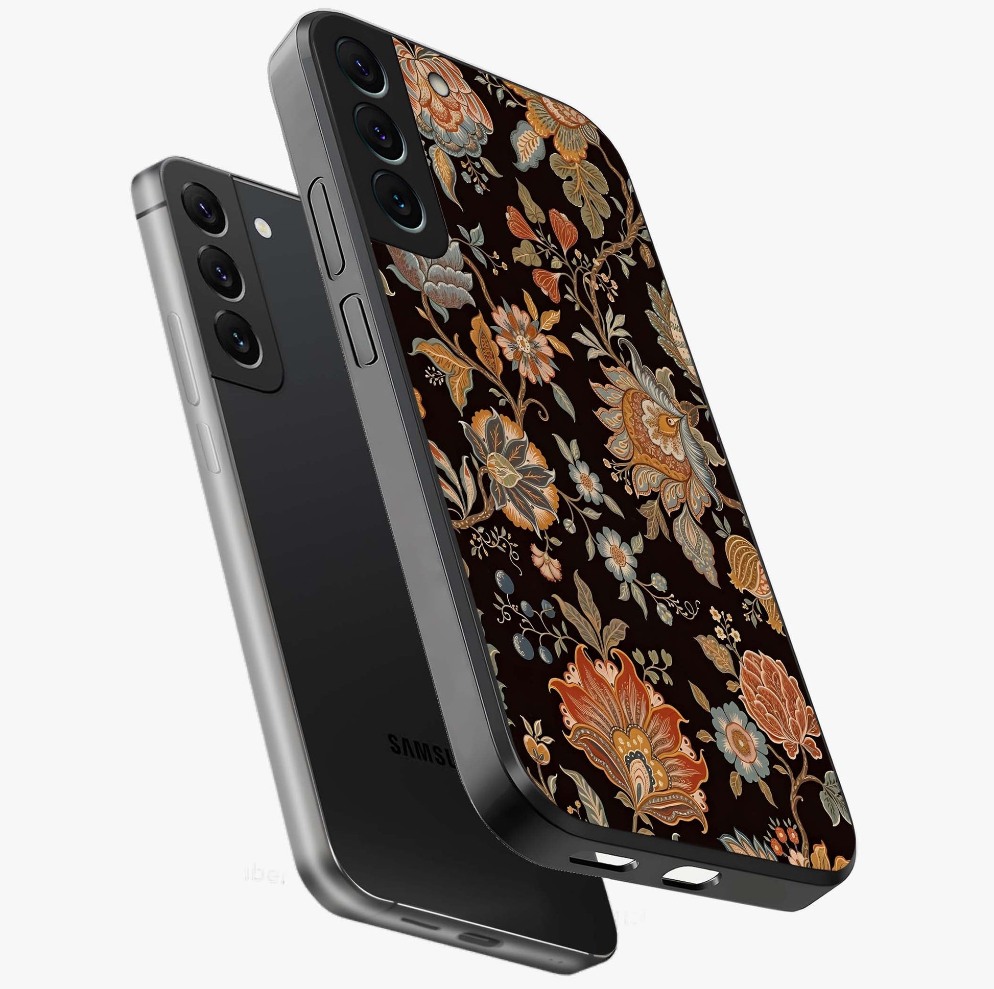 Vintage Floral Dream Glass Case displayed in angled mockup highlighting elegant vintage flower design with soft aesthetic style.