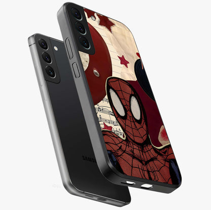 Web Warrior Vibes Glass Case displayed in angled mockup highlighting dynamic web design with comic style aesthetic.