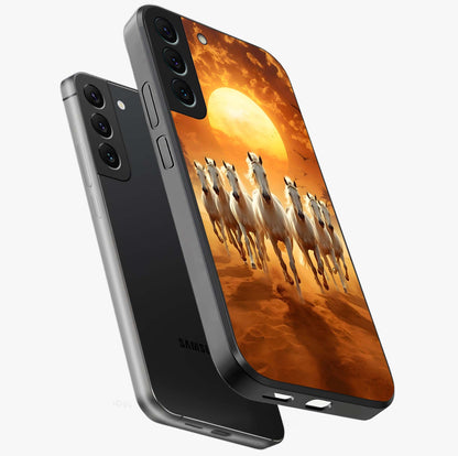 Wild Sunset Majesty Glass Case displayed in angled mockup highlighting vibrant sunset sky design with scenic aesthetic.