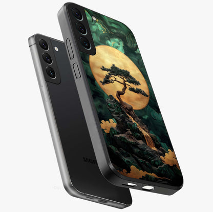 Zen Moon Rise Glass Case displayed in angled mockup highlighting peaceful lunar design with zen aesthetic style.