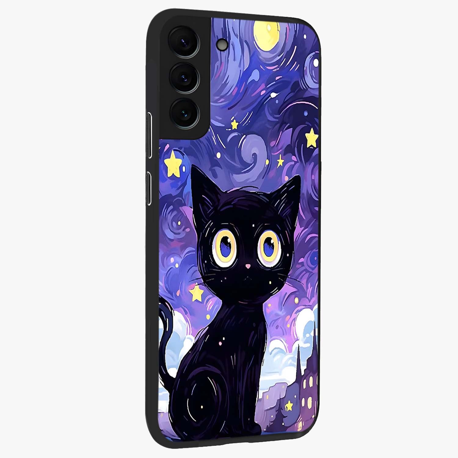 Abstract Cat Art Glass Case upright view showcasing creative feline illustration and aesthetic artistic style.