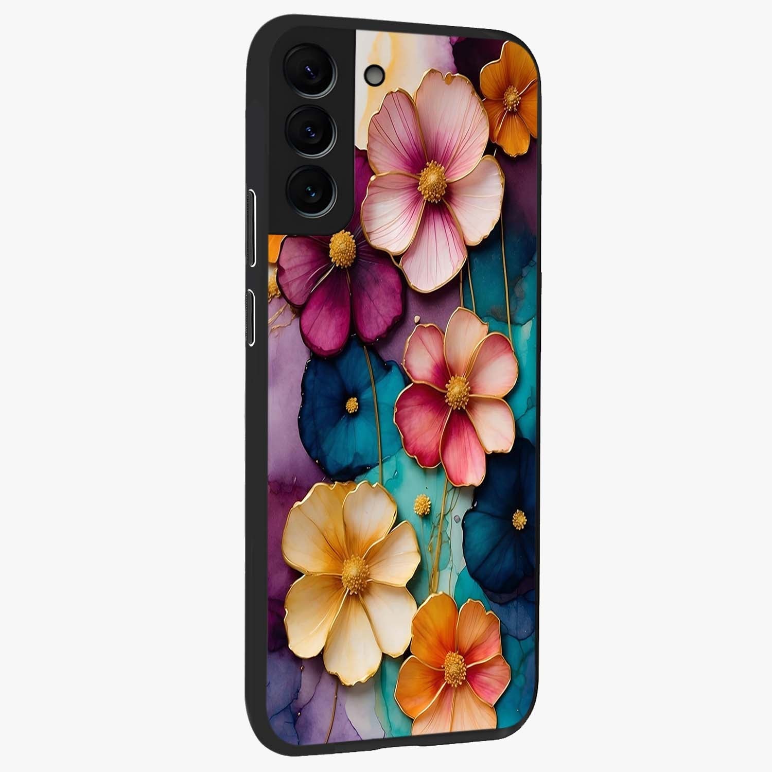 Artlyn Grace Flower Pattern Glass Case upright view showcasing graceful floral artwork with aesthetic botanical style.