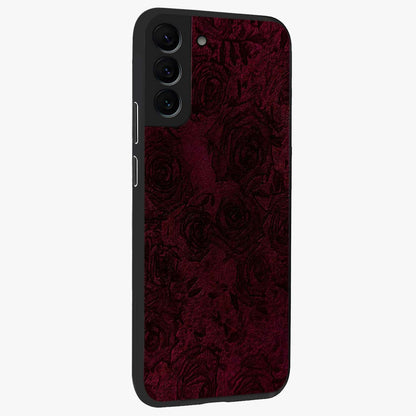 Crimson Fade Flow Glass Case upright view showcasing dynamic crimson flow artwork with stylish abstract theme.