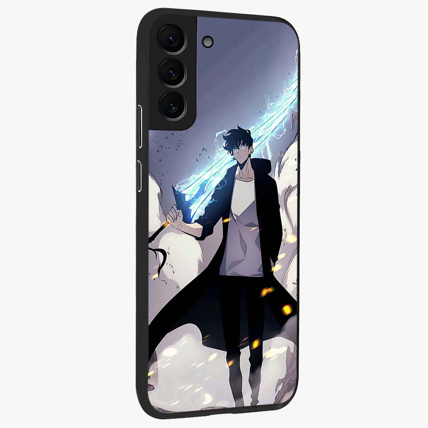 Dark Lightning Anime Warrior Glass Case upright view showcasing dramatic warrior artwork with dark lightning aesthetic.