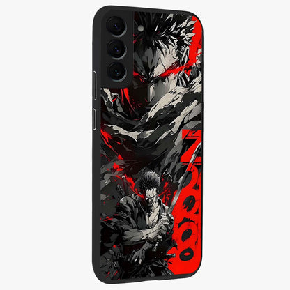 Demon Sword Resolve Glass Case upright view showcasing dramatic warrior artwork with intense battle theme.