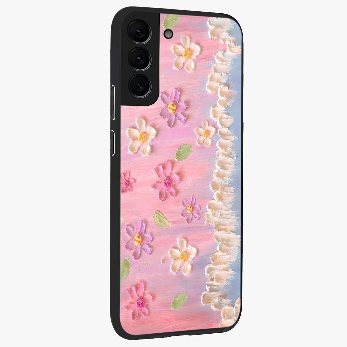 Dreamy Painted Garden Glass Case upright view showcasing vibrant floral garden artwork with artistic nature theme.