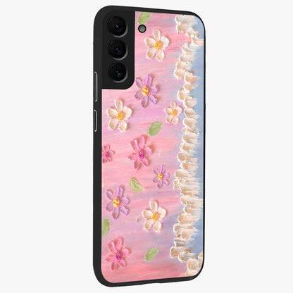 Dreamy Painted Garden Glass Case upright view showcasing vibrant floral garden artwork with artistic nature theme.