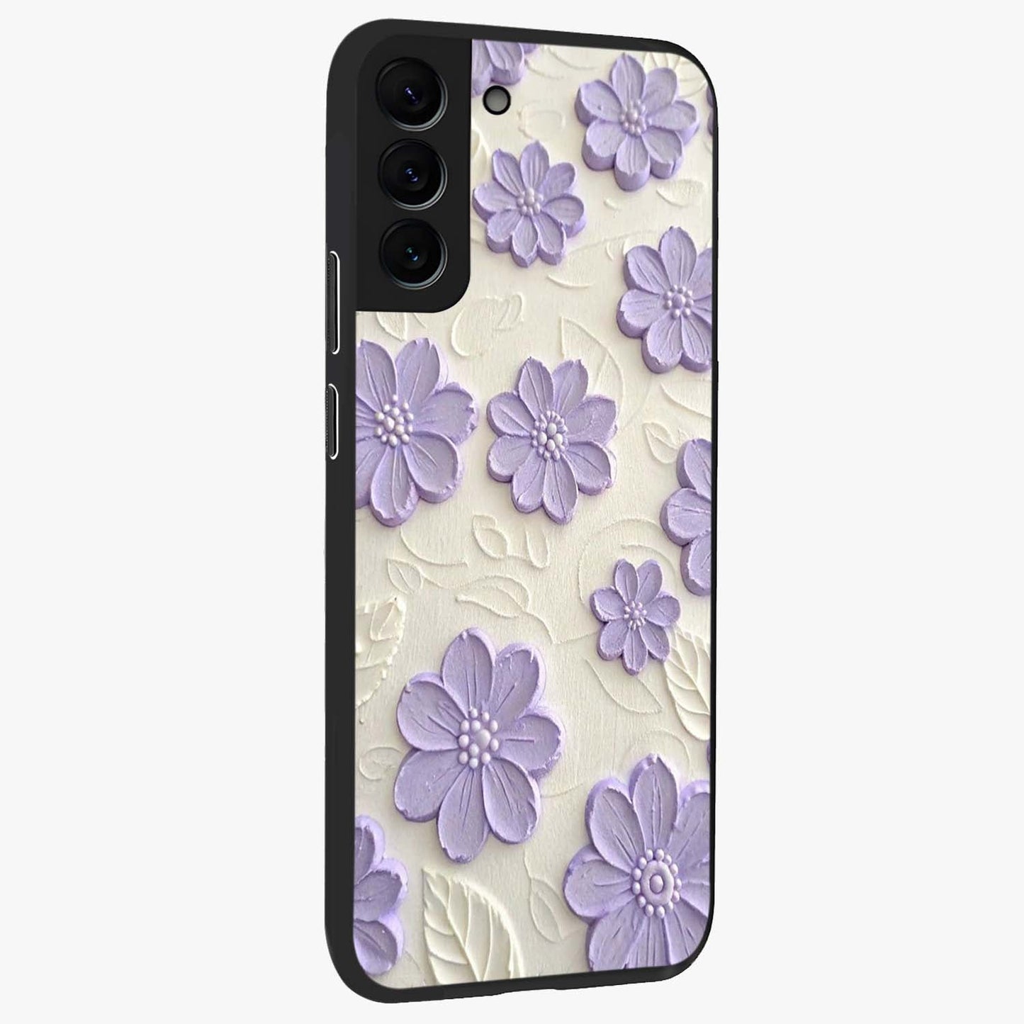 Floral Wall Art With Purple Flowers Glass Case upright view showcasing elegant purple flower artwork with decorative floral theme.