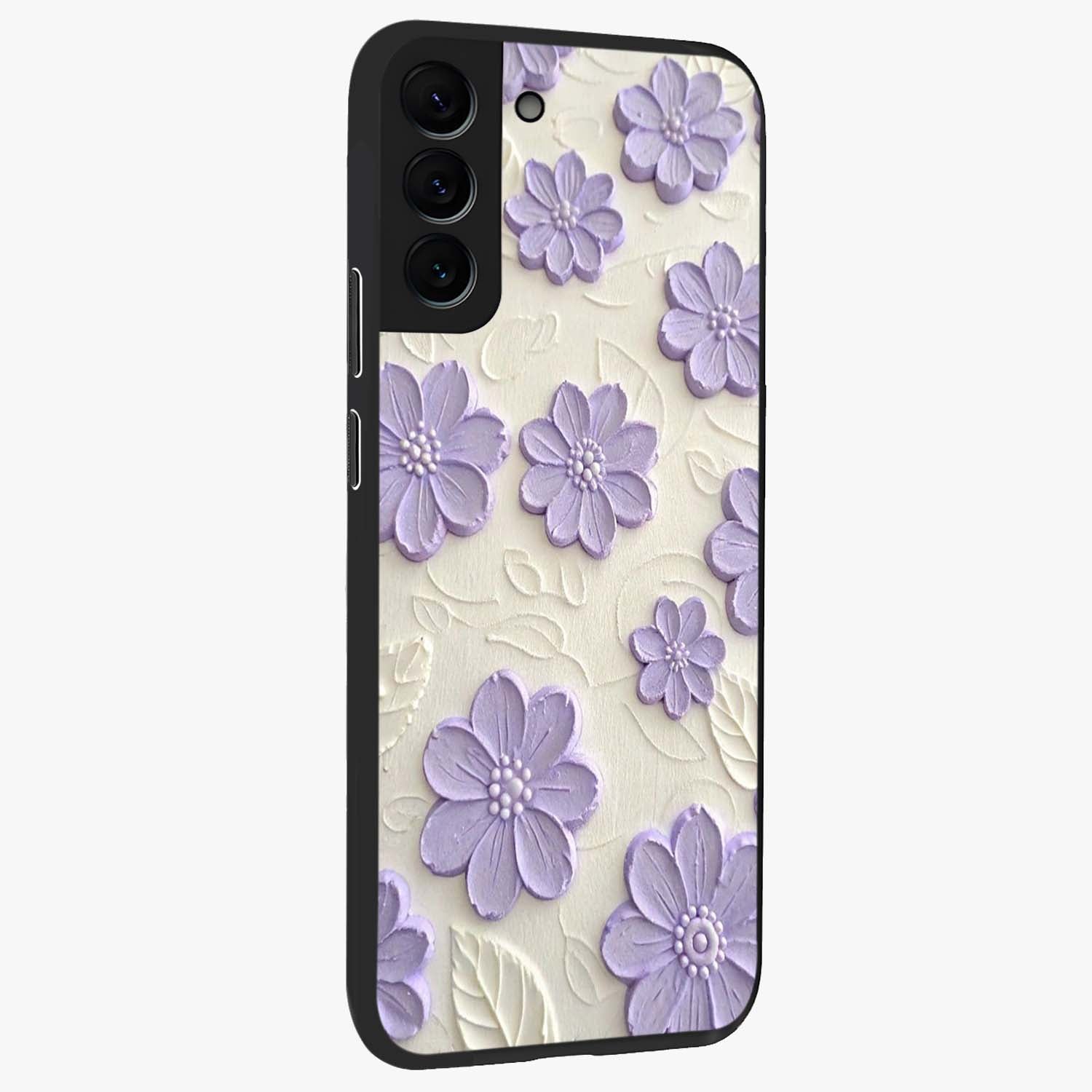 Floral Wall Art With Purple Flowers Glass Case upright view showcasing elegant purple flower artwork with decorative floral theme.