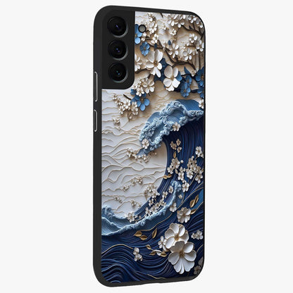 Floral Wave Origami Glass Case upright view showcasing creative floral origami artwork with artistic decorative theme.