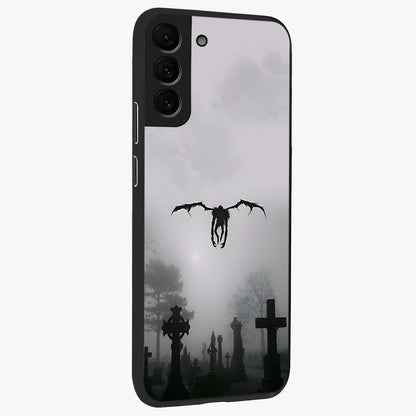 Graveyard Shadow Descent Glass Case upright view showcasing haunting graveyard artwork with dramatic dark theme.