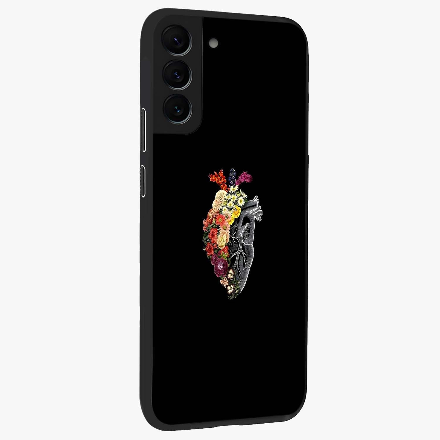 Heart With Flowers Glass Case upright view showcasing decorative heart and floral artwork with sweet romantic theme.