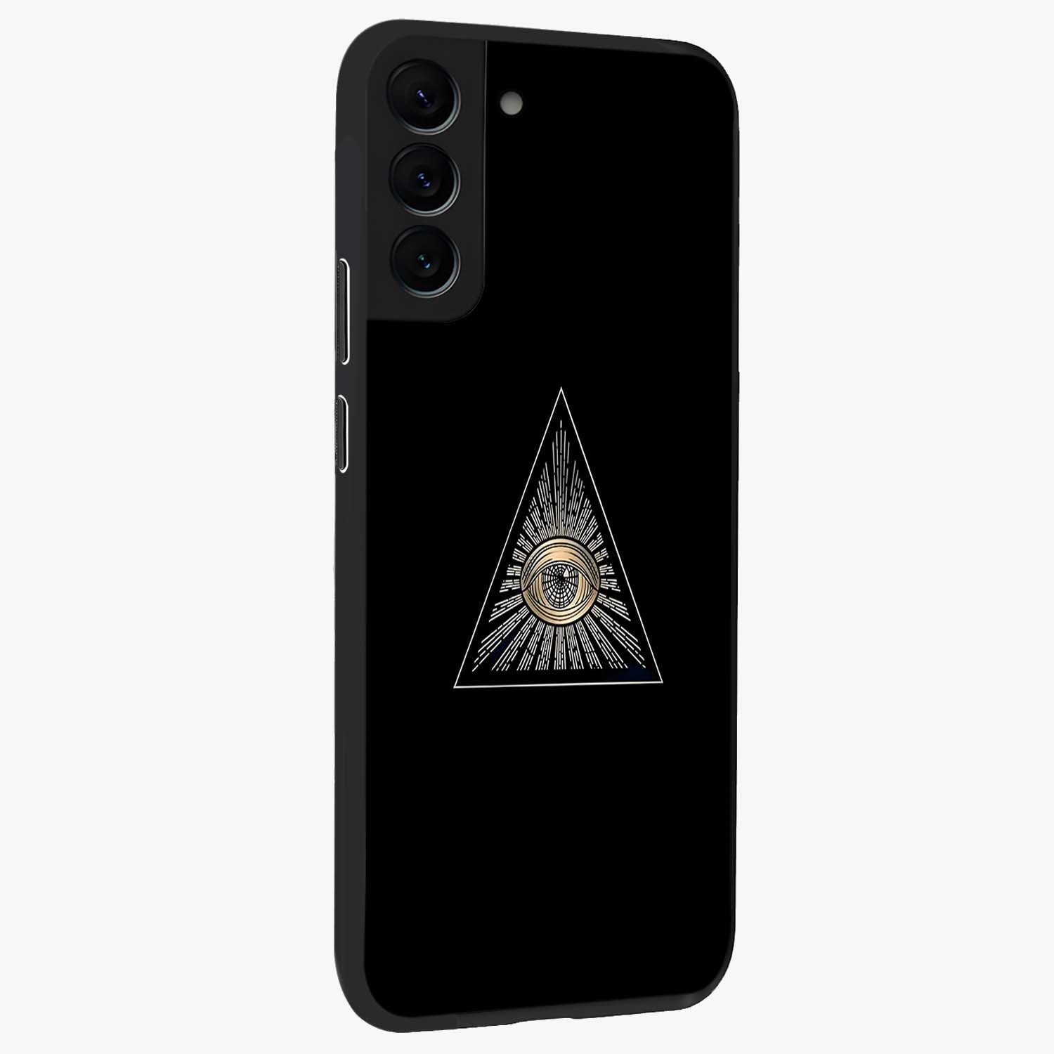 Illuminati Evil Glass Case upright view showcasing striking illuminati artwork with mysterious symbolic theme.