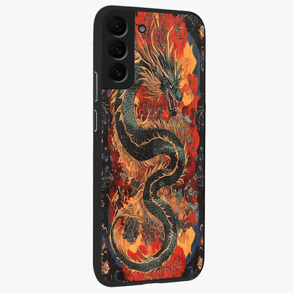 Inferno Dragon Soul Glass Case upright view showcasing intense dragon artwork with fantasy fire theme.