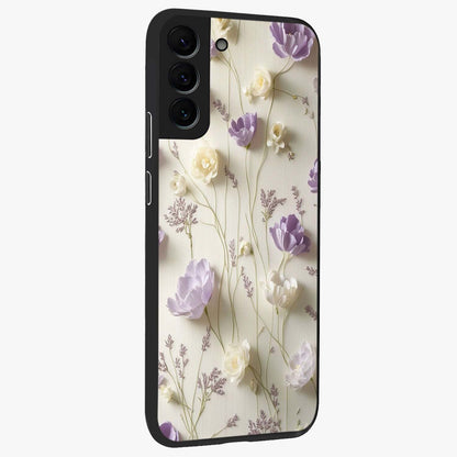 Lilac Breeze Harmony Glass Case upright view showcasing delicate lilac artwork with peaceful floral theme.