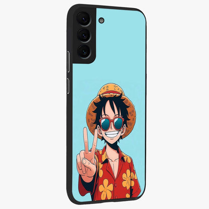 Luffy Summer Anime Vibe Glass Case upright view showcasing dynamic anime artwork with bright adventurous theme.