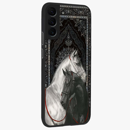 Majestic Ride Legacy Glass Case upright view showcasing dynamic ride inspired artwork with modern automotive theme.