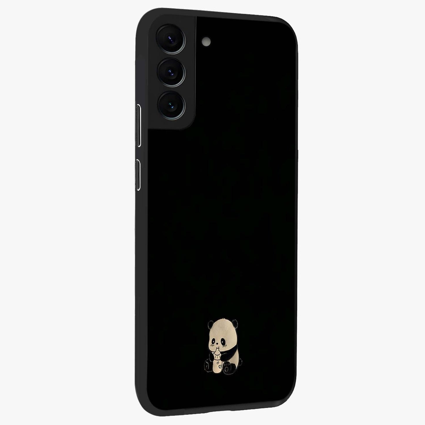 Midnight Panda Love Glass Case upright view showcasing charming panda artwork with playful romantic theme.