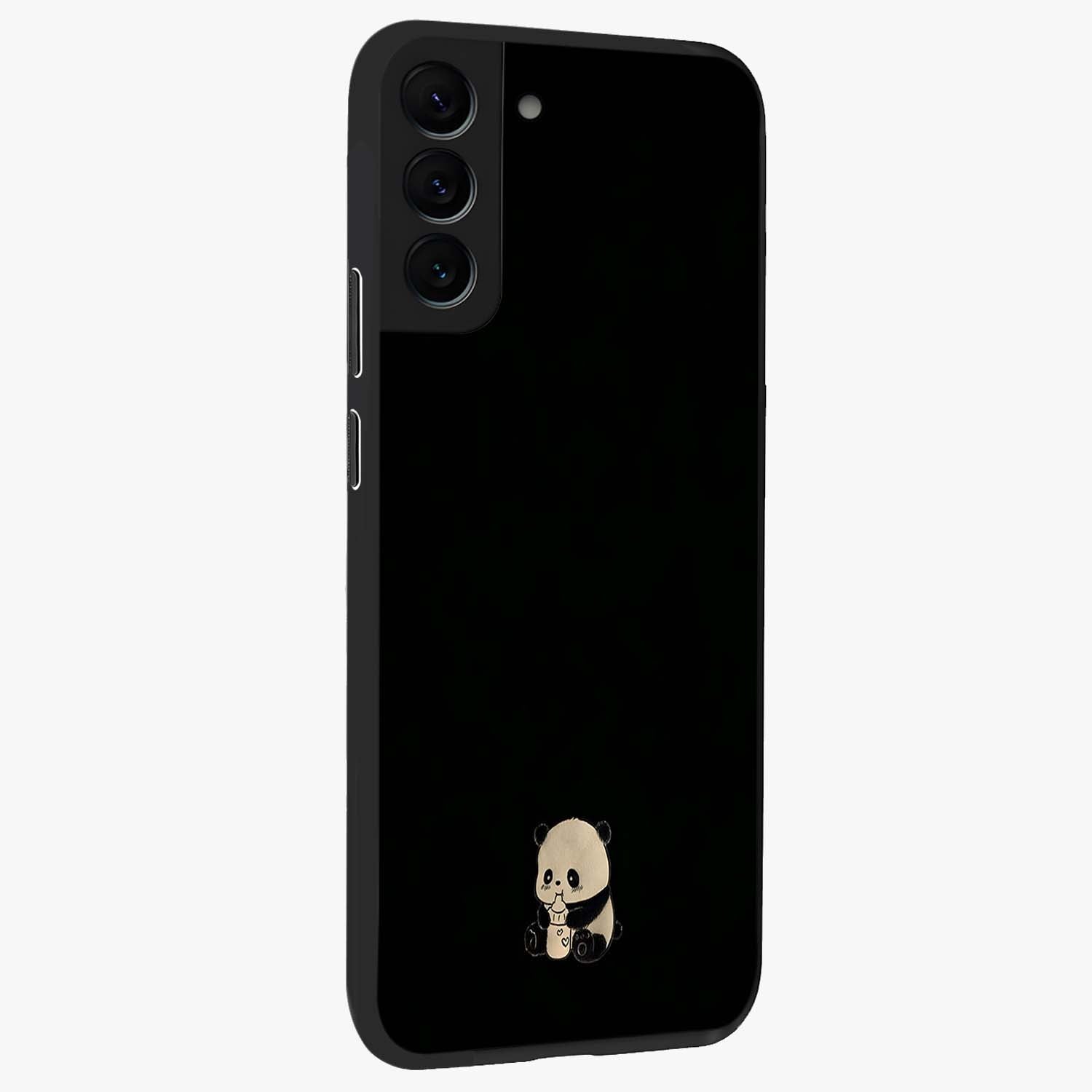 Midnight Panda Love Glass Case upright view showcasing charming panda artwork with playful romantic theme.