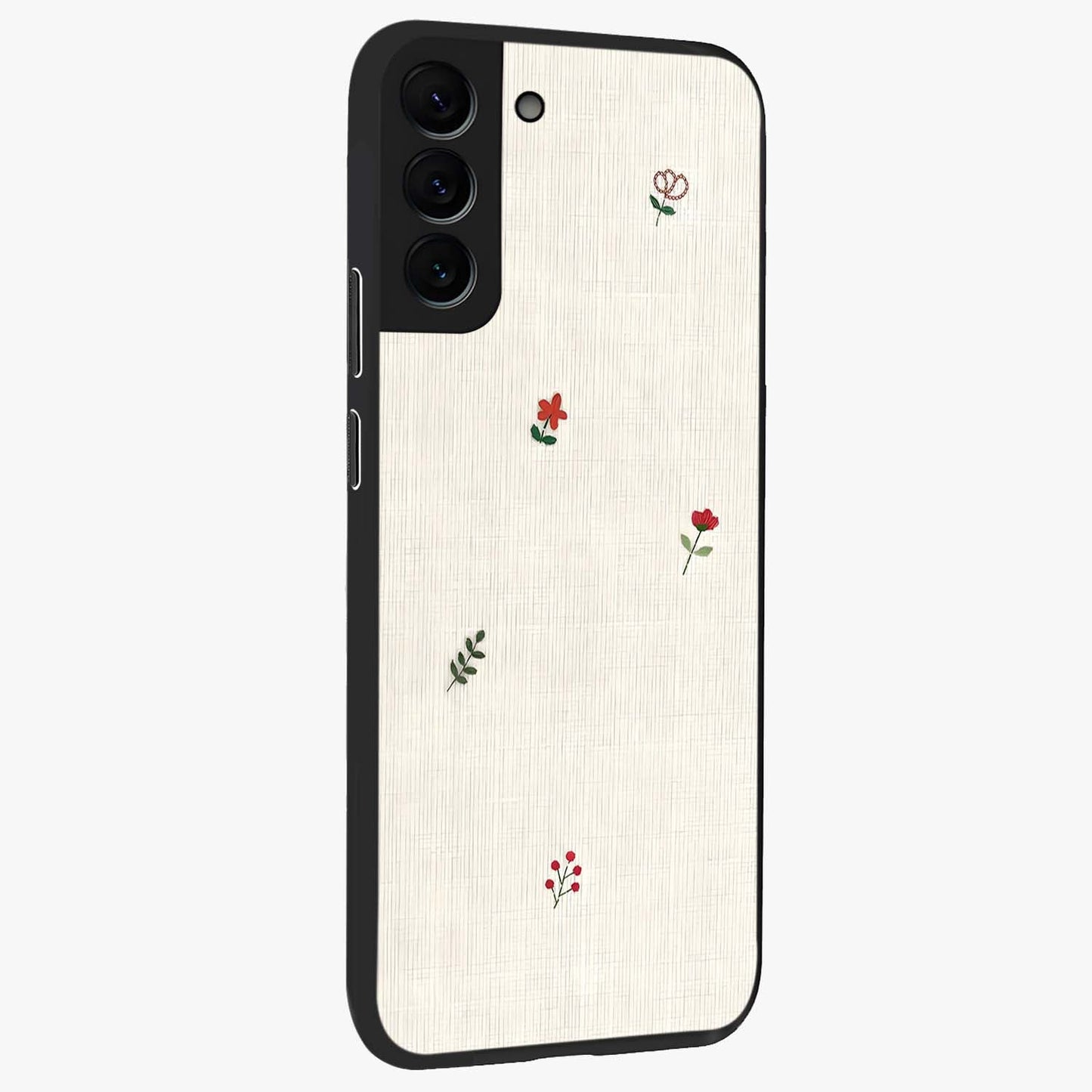 Minimalistic Blue With White Flower Pattern Glass Case upright view showcasing clean white flower artwork with calming blue theme.