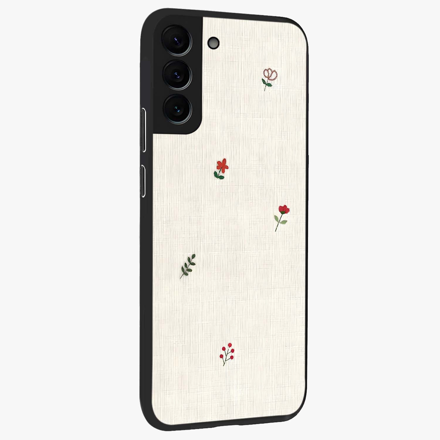 Minimalistic Blue With White Flower Pattern Glass Case upright view showcasing clean white flower artwork with calming blue theme.