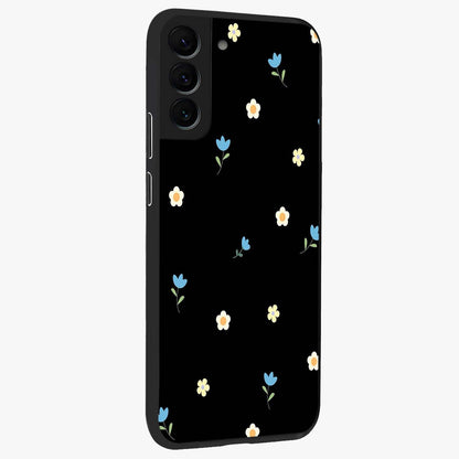 Minimal Petal Whispers Glass Case upright view showcasing elegant floral artwork with modern minimalist style.