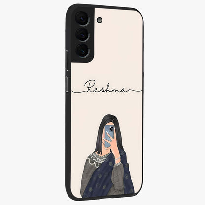 Mirror Mood Muse With Custom Name Glass Case upright view showcasing artistic mirror themed artwork with personalized aesthetic.