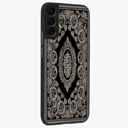 Noir Bloom Elegance Glass Case upright view showcasing graceful floral artwork with luxurious dark theme.